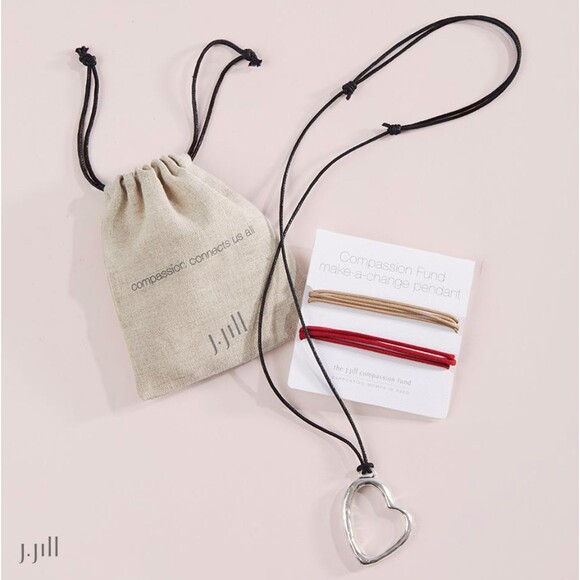 J. Jill Silver Heart Pendant Necklace Interchangeable Cord Rustic COMPASSION NWT - Picture 3 of 15